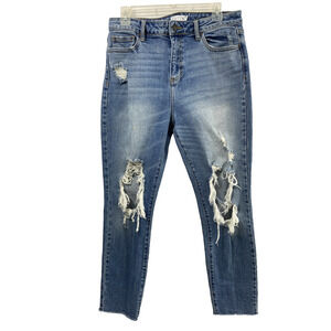 Cello Jeans Juniors Size 11 Destroyed Raw Hem Medium Wash Denim Straight Hi Rise